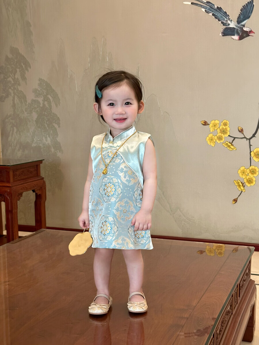 FADOBABY Children's Summer Qipao Dress Girls' Modified Chinese Style Fashion Dress Baby First Birthday Dress Summer Wear 8